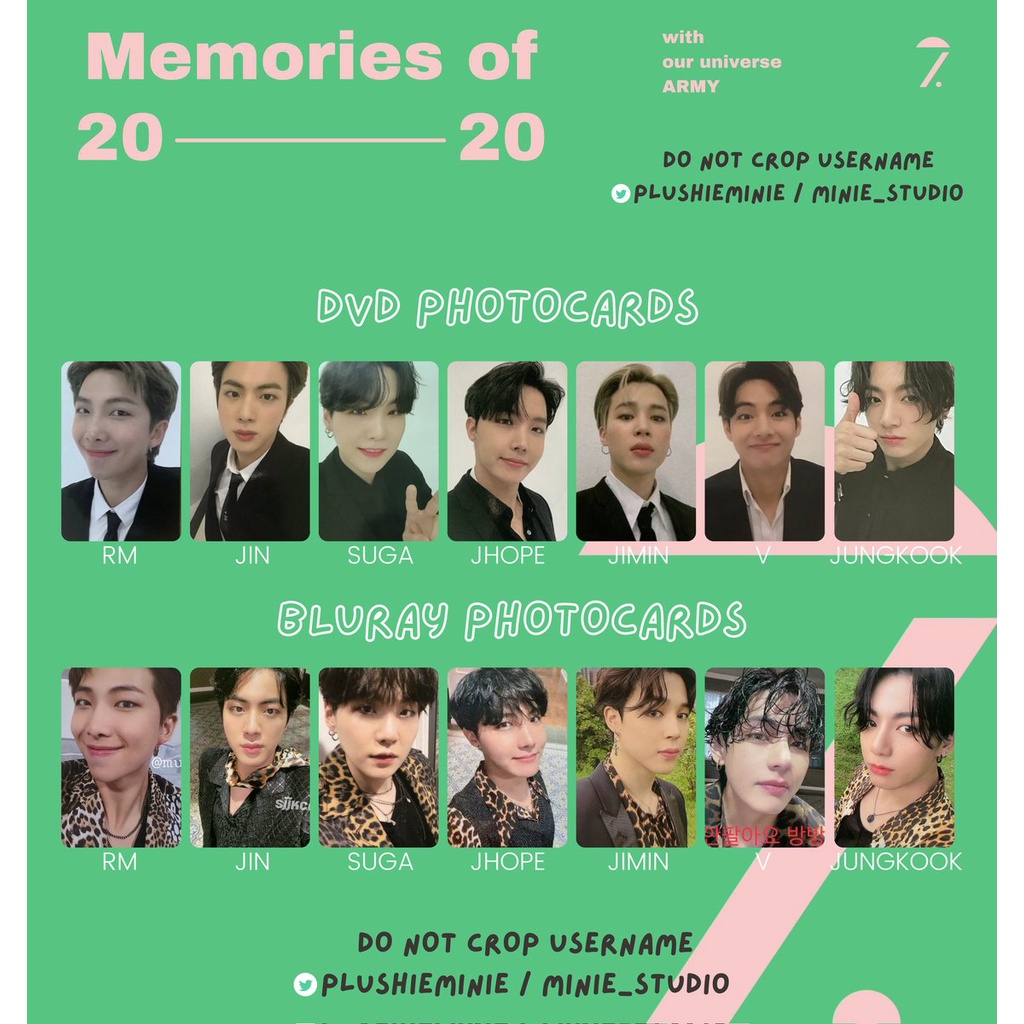 BTS MEMORIES OF 2020 BLURAY/DVD PHOTOCARDS UNOFFICIAL REPLICARDS