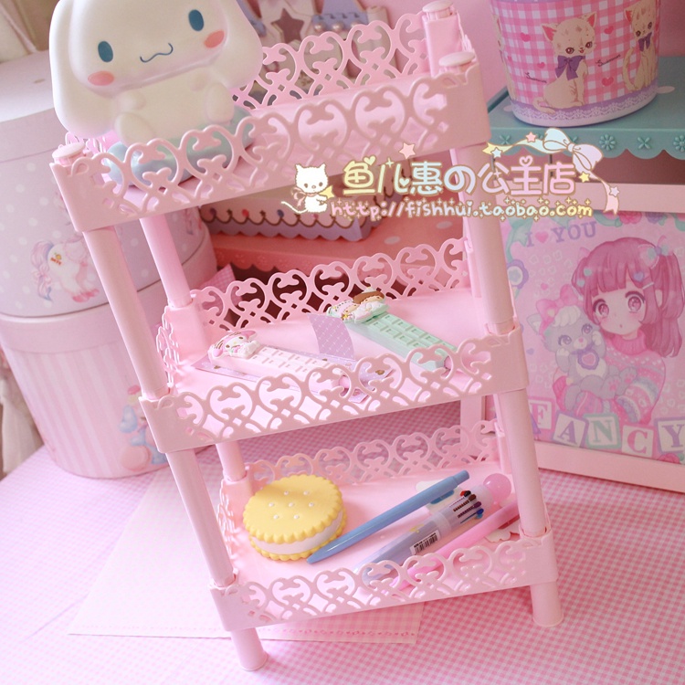 Pink Girl Heart Plastic Lace Kitchen Bathroom Storage Rack Storage Rack ...