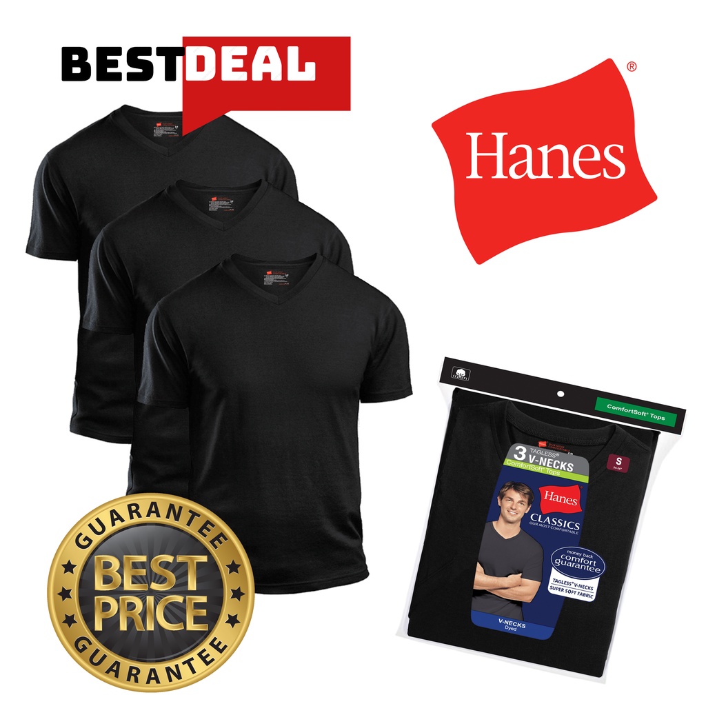 Hanes Classics VNeck Black T-Shirts 3 pcs Pack