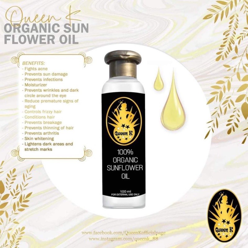 Queen K Sunflower Oil 100ml (Cold pressed Sunflower Oil) Shopee