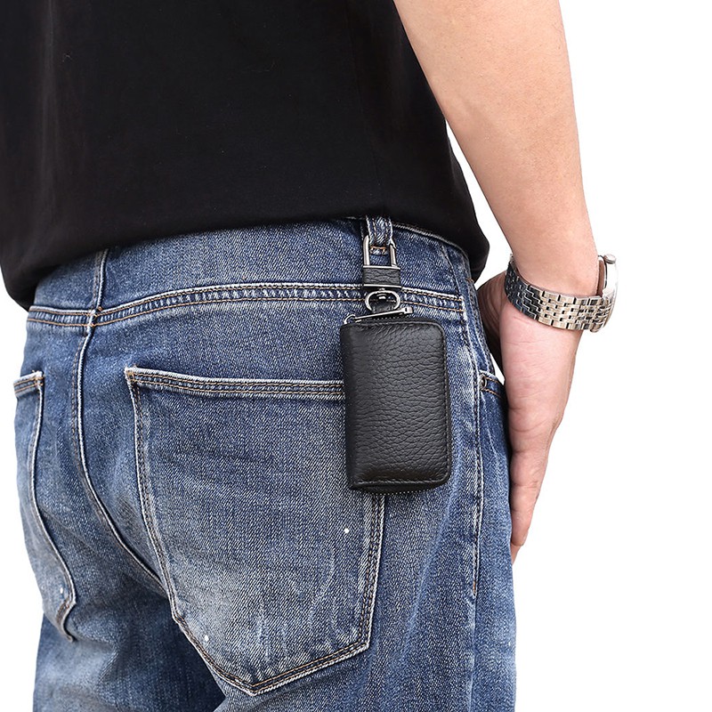 Genuine Leather Key Chain Unisex Key Bag Slim Cars Smart Housekeeper ...