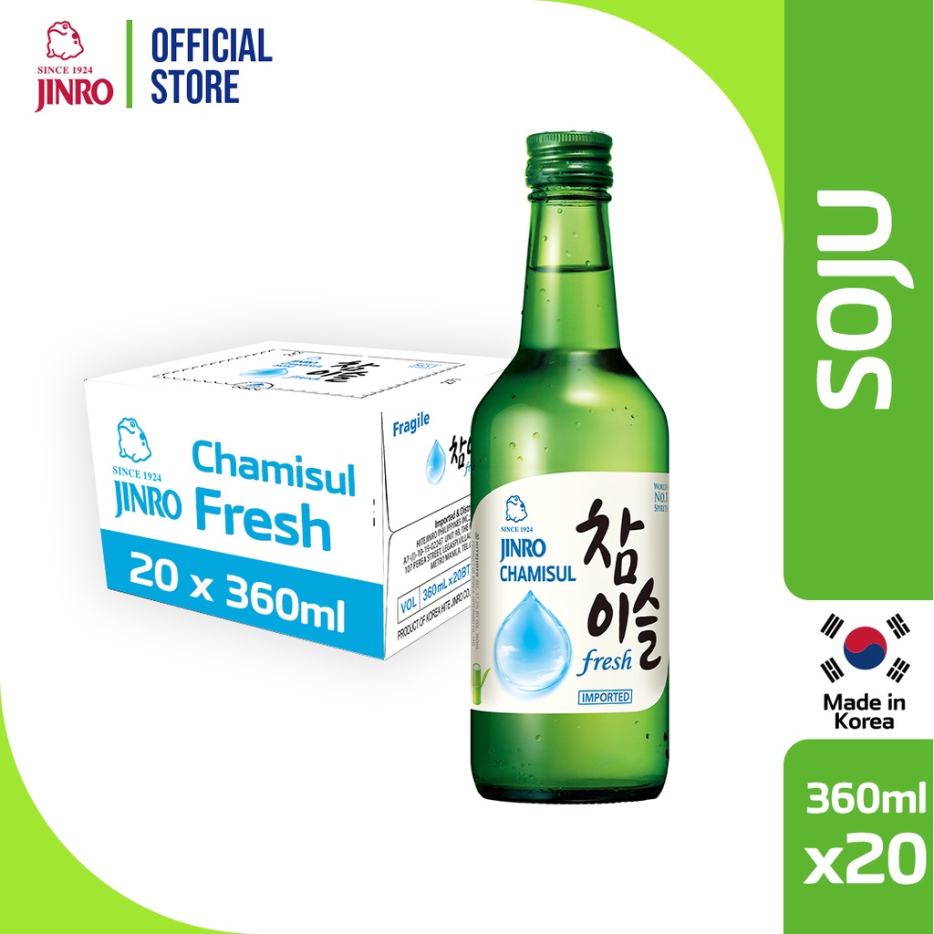 Jinro Chamisul Fresh Soju 360ml Case Of 20 Free 20 Shot Glasses