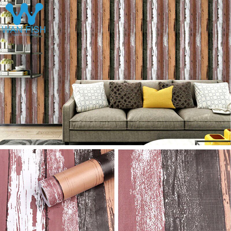 WANFISH Brown Wood 3D Wallpaper Design for Room Wall Decor Self