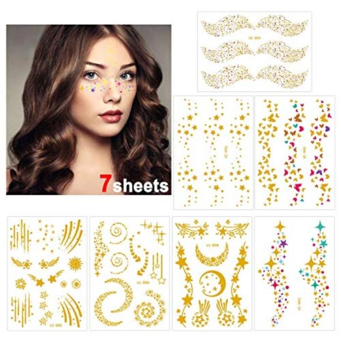 Tattoo Consait 7Sheets Face Tattoo Sticker Metallic Temporary