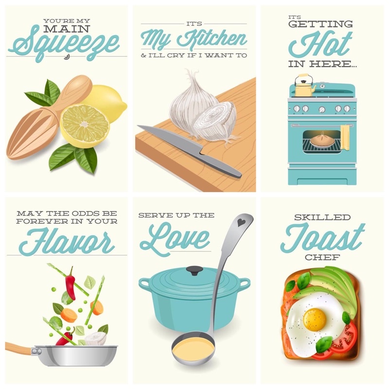 Modern Kitchen Food Typography Wall Decor A4 Size Laminated batch 1 ...