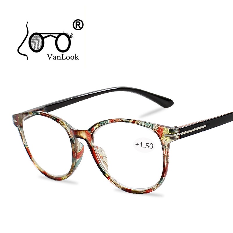 VANLOOK Floral Cats Eye Round Reading Glasses With Diopters Women