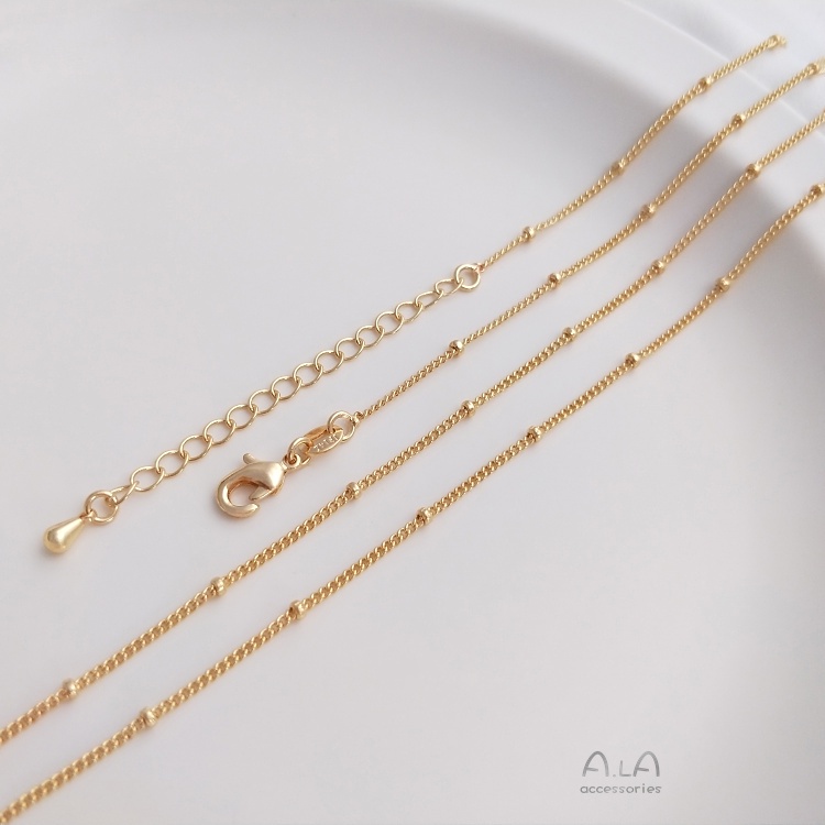 Color preserving JF14K stencil package real gold finished necklace flat O bead chain drop extension chain 45 cm clavicle necklace Shopee Philippines