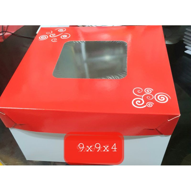 9x9x4 cake box in red with window (5pcs) | Shopee Philippines