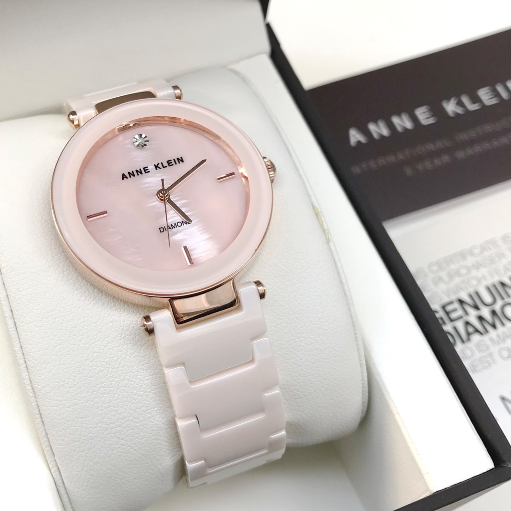 Anne Klein Watch 1018PMLP Diamond MOP Light Pink Ceramic