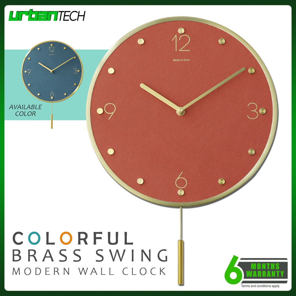 GEEKCOOK Color Board Pendulum Wall Clock with Brass Frame and Pendulum ...