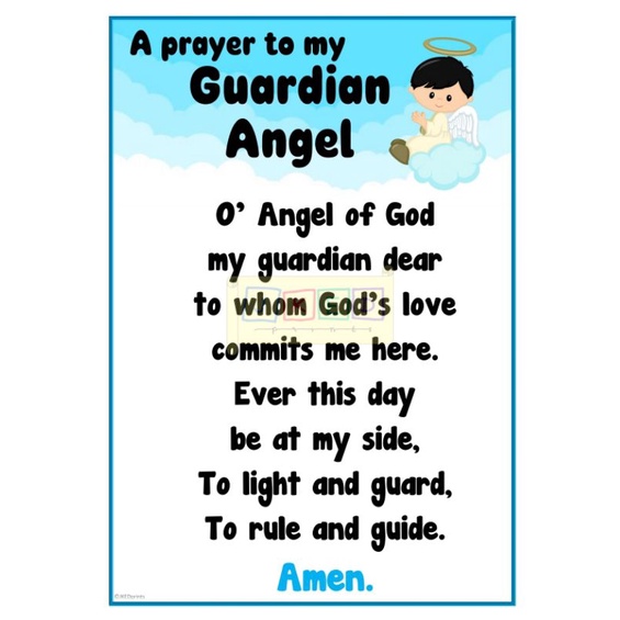 Prayers Chart for kids (Our Gurdian Angel, Hail Mary, Our Father etc ...