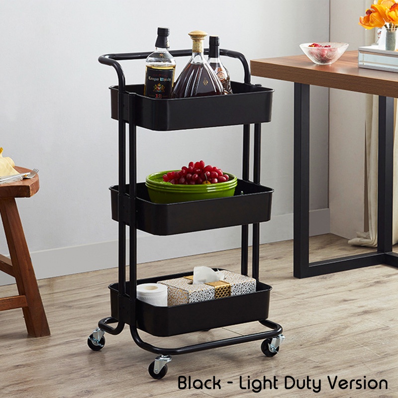 Three-Tiers Kitchen Storage Trolley with 360 Degrees Flexible Wheels ...