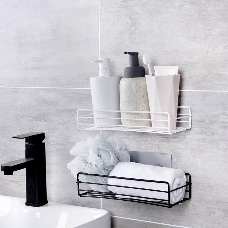 Punch-Free Wall Mounted Aluminum Bathroom Shelf – No-Drill Adhesive Storage Rack For Shampoo, Soap & Organizers – Rustproof, Open-Grid Design, Holds Up To 20 Kg – For Kitchen Or Bath