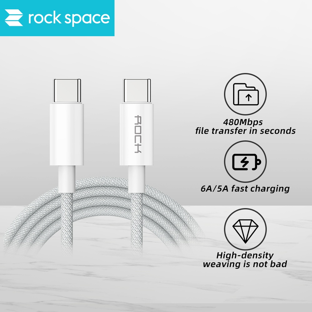 Rock Space R6 Type C to Type C 100W PD Fast Charging Cable 100cm 200cm ...