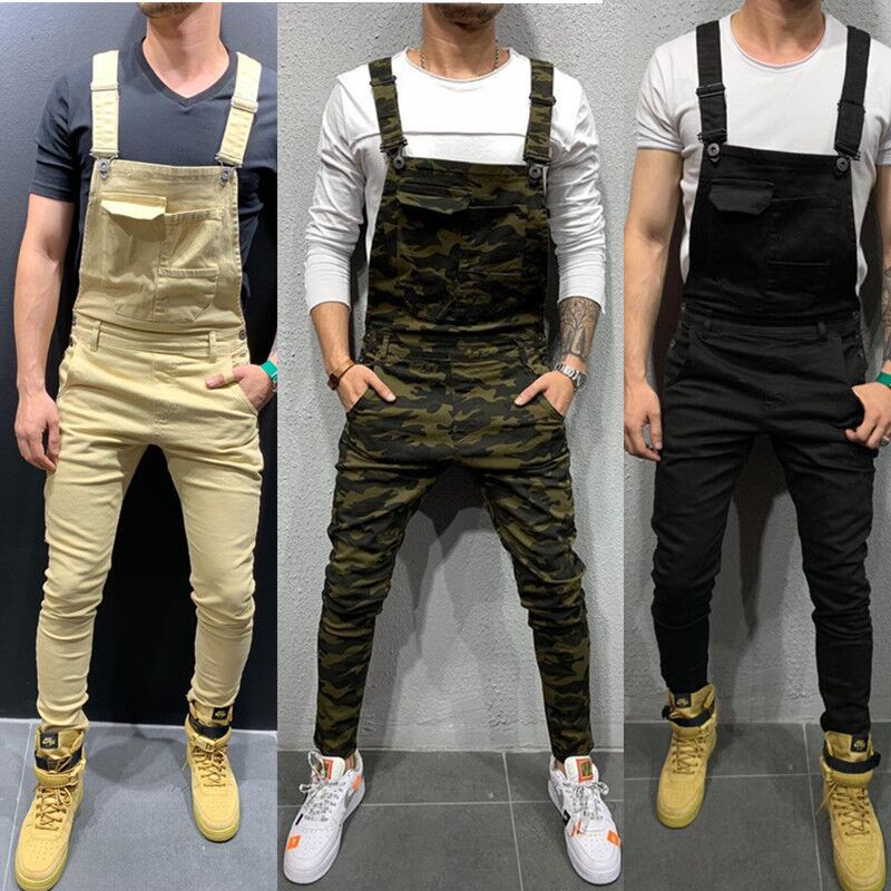 Fashionable men's suspender denim jumpers tear denim pants popular 6 ...