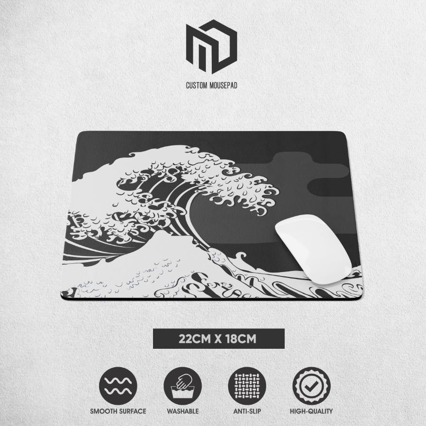 MD Custom Mousepad Kanagawa Black Small Square Mousepad Custom Printed