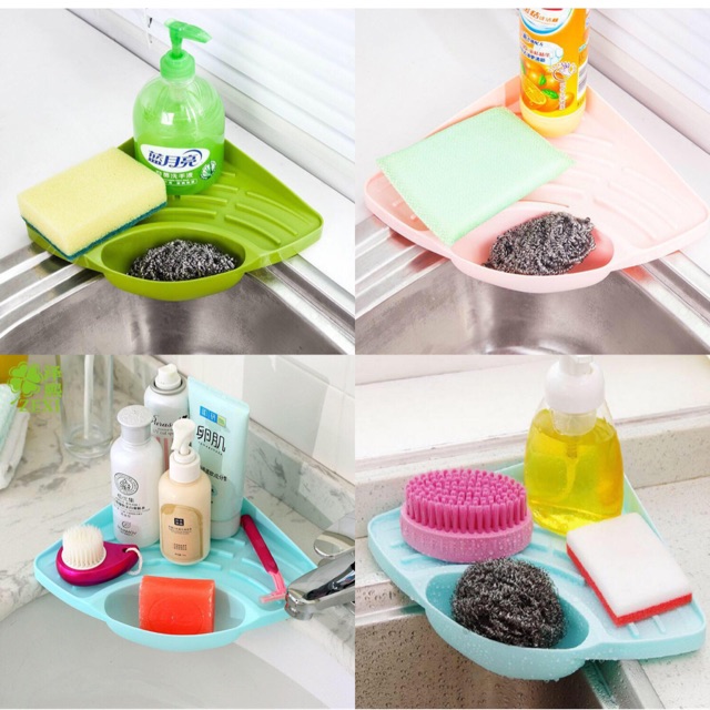 Kitchen Sink Corner Storage Rack Sponge Holder Wall Mounted Dishes Drip