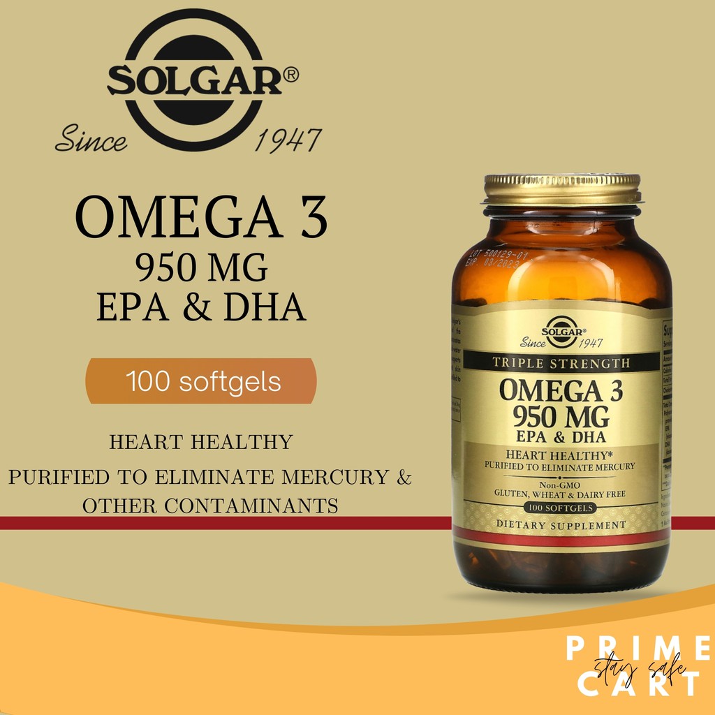 Solgar Omega3 EPA & DHA Triple Strength 950 mg, 100 Softgels Shopee