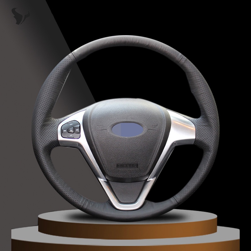 Couvre Volant Voiture Pour Ford Fiesta St MK8 2017-2023, Housse Volant Cuir Protégé Volant Antidérapante Respirable IntéRieurs Accessoires,B/Round~Type-D/Red