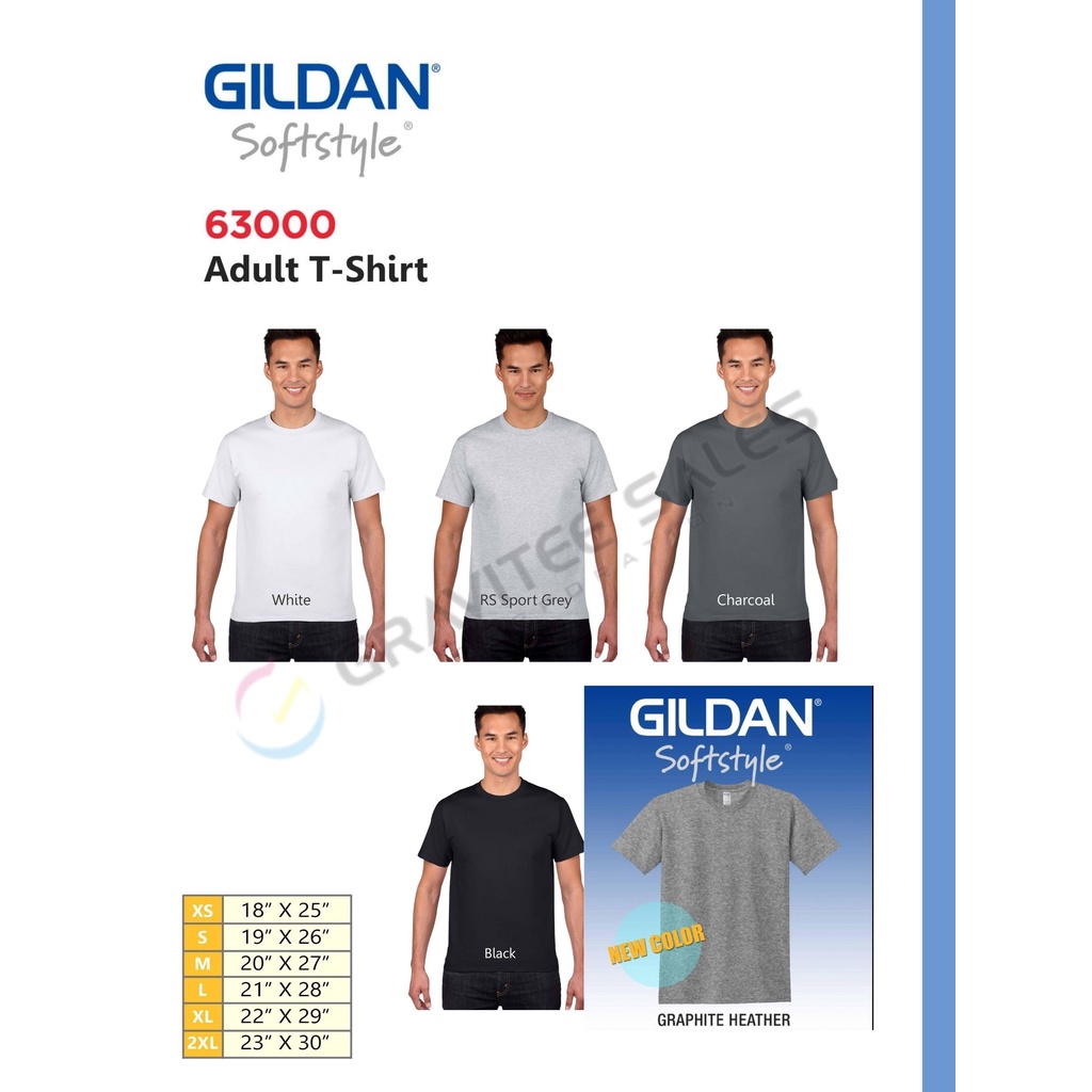 Gildan Softstyle 63000 (White, Black, Charcoal, RS Grey, Dark Chocolate ...