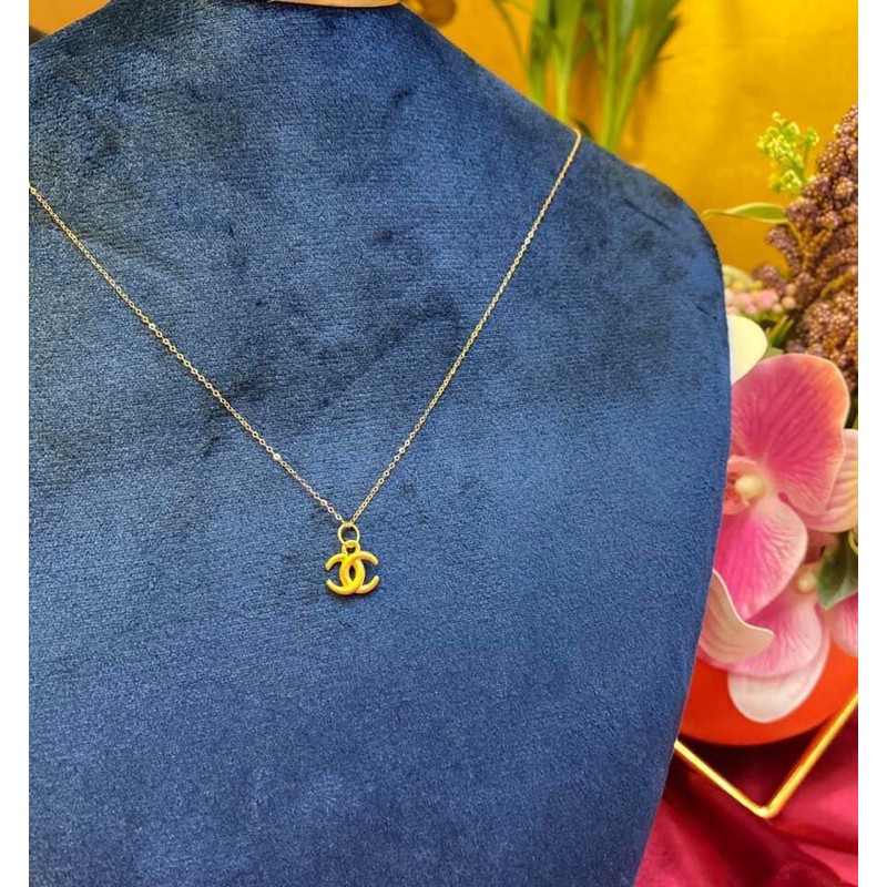 24k HK Gold chanel inspired pendant w/18k saudi gold necklace