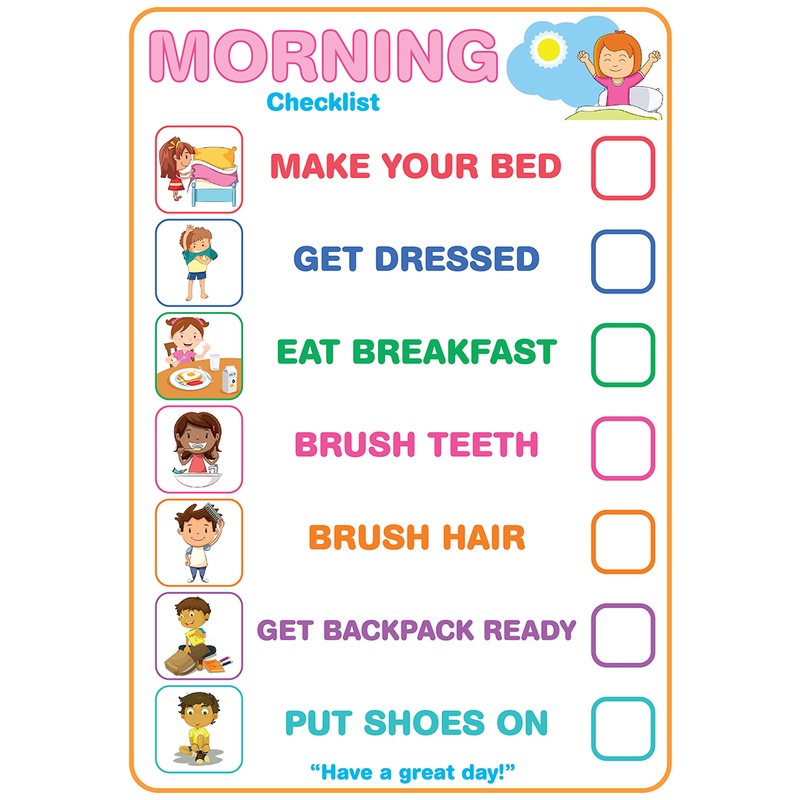 MORNING CHECKLIST EDUCATIONAL CHART FOR KIDS - A4 SIZE | Shopee Philippines