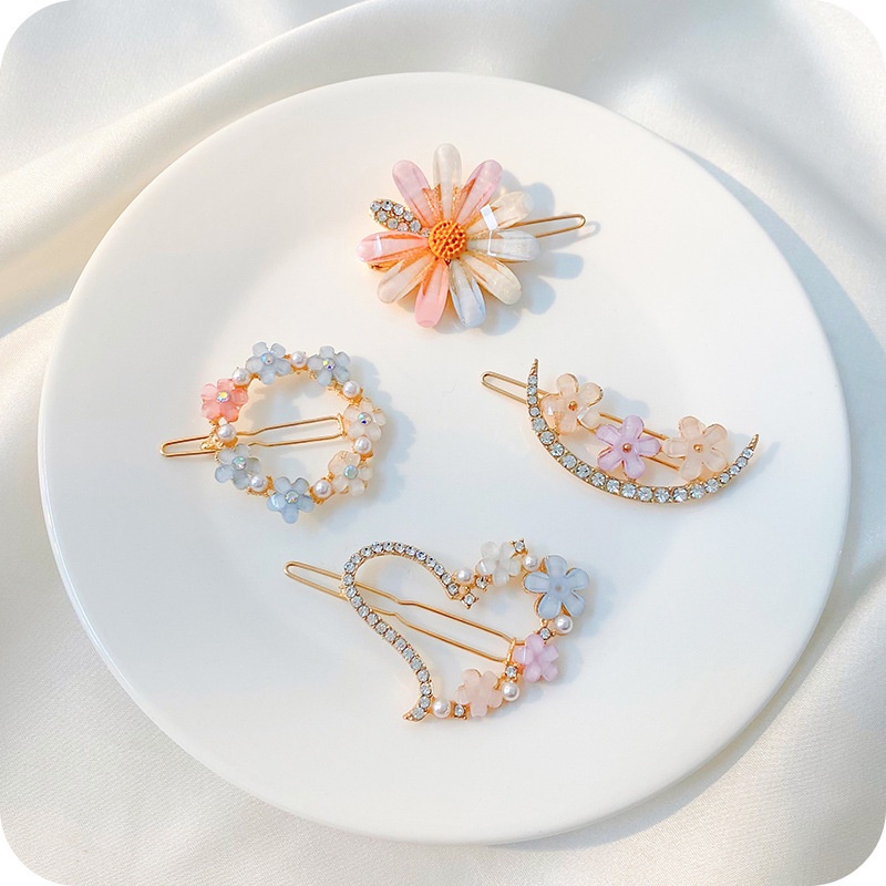 Korean Style Hair Accessories, Daisy Flowers, Rhinestone Hairpins