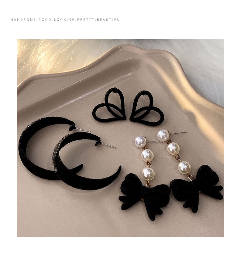 Korean Style Black Bow Earrings Fashion Ladies Vintage Diamond Earrings ...