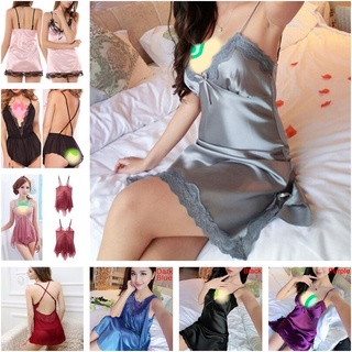 Sexy Sleep Dress Satin Sleepwear Silk Nightgown Women Nightdress Sexy  Lingerie