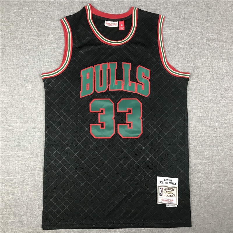 Mitchell & Ness NBA Chicago Bulls 33 Scottie Pippen Black Plaid Jersey