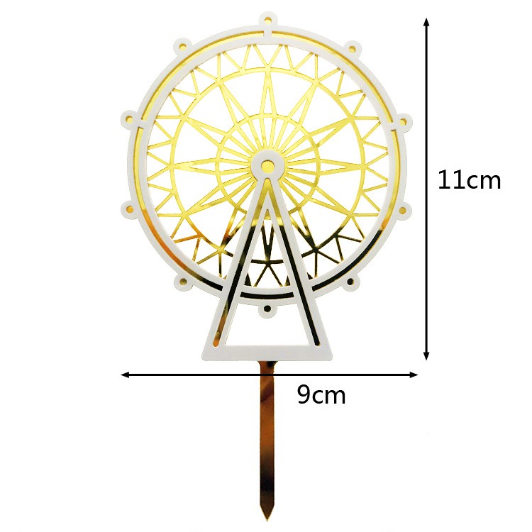 Ferris Wheel Fireworks Snow Flake Castle Rainbow Gold Acrylic Cake ...