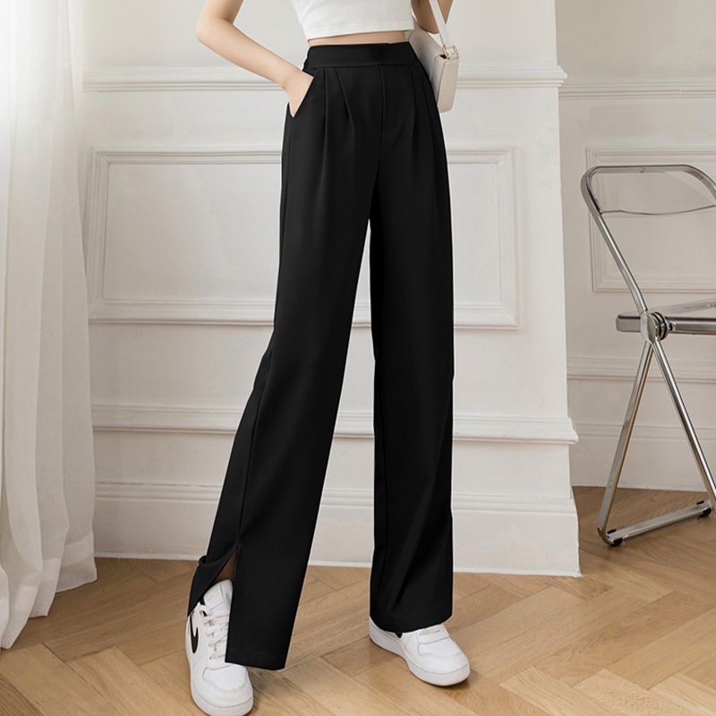 Summer Cool Pants Women's High Waist Solid Color Wide Leg Pants Split