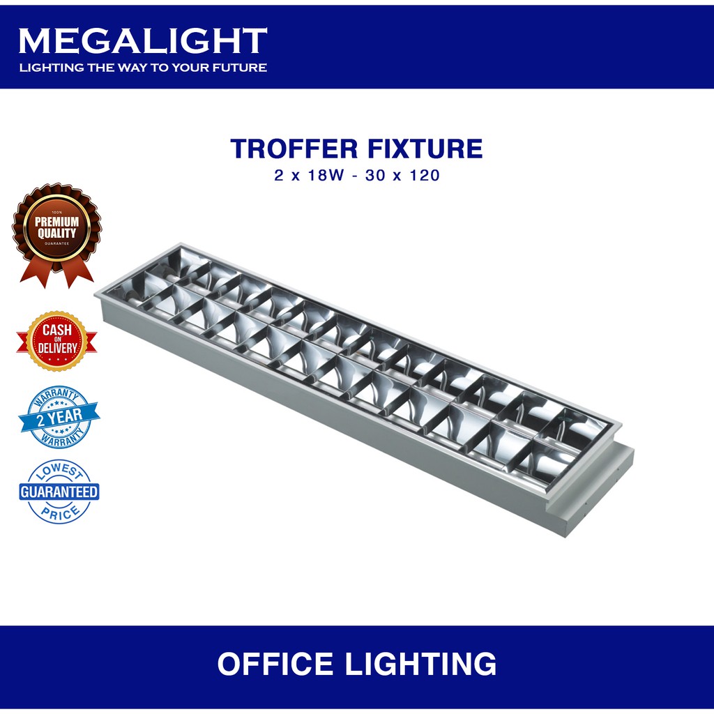 2 x 18W Megalight Recessed Type Troffer Fixture Housing Lights For