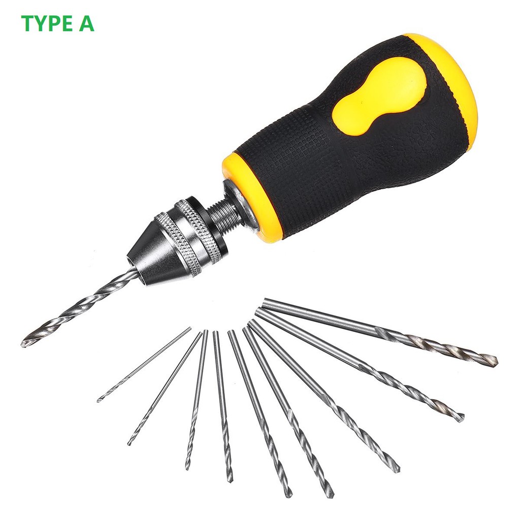 Micro Mini Portable Small Hand Drill + 10pcs Twist Drill Bits set Tool ...