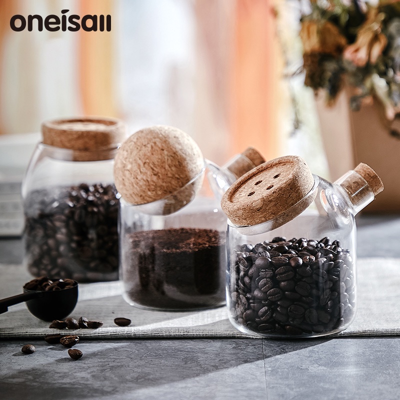ONEISALL Coffee Sealed Jar Glass Storage Can Coffee powder bean Tank