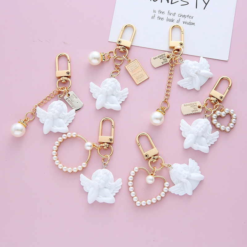 Creative Retro White Angel Keychain Charms Earphone Case Key Holder ...