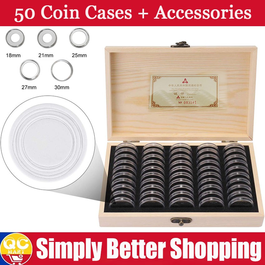50PCS Wooden Round Coins Box Storage Box Collectible Coin Protection