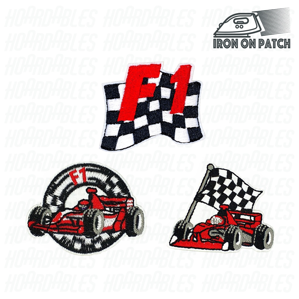 F1 Red Race Car Flag Design Art Iron On Sew DIY Decor Embroidered Patch ...