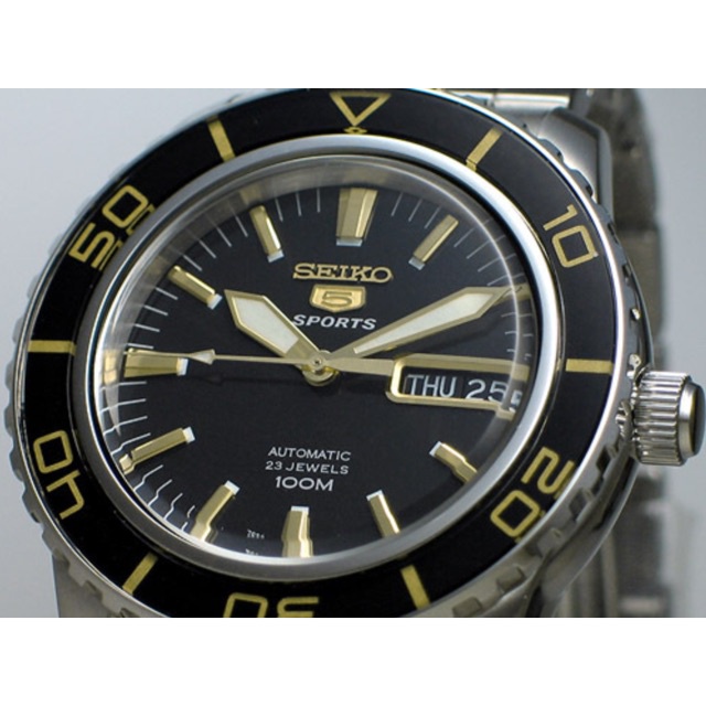 Ready Stock Seiko 5 Sports SNZH57 Fathoms Black Gold Automatic