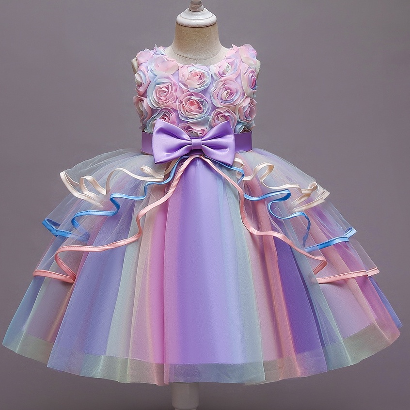 Girls Unicorn Dress Floral Dress Party Princess Lace Wedding Prom Dress ...