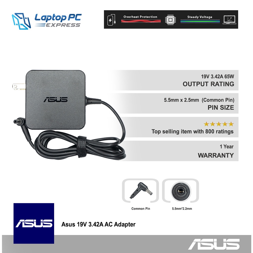 Asus Original Laptop Charger 19v 342a 55mm X 25mm Shopee Philippines 