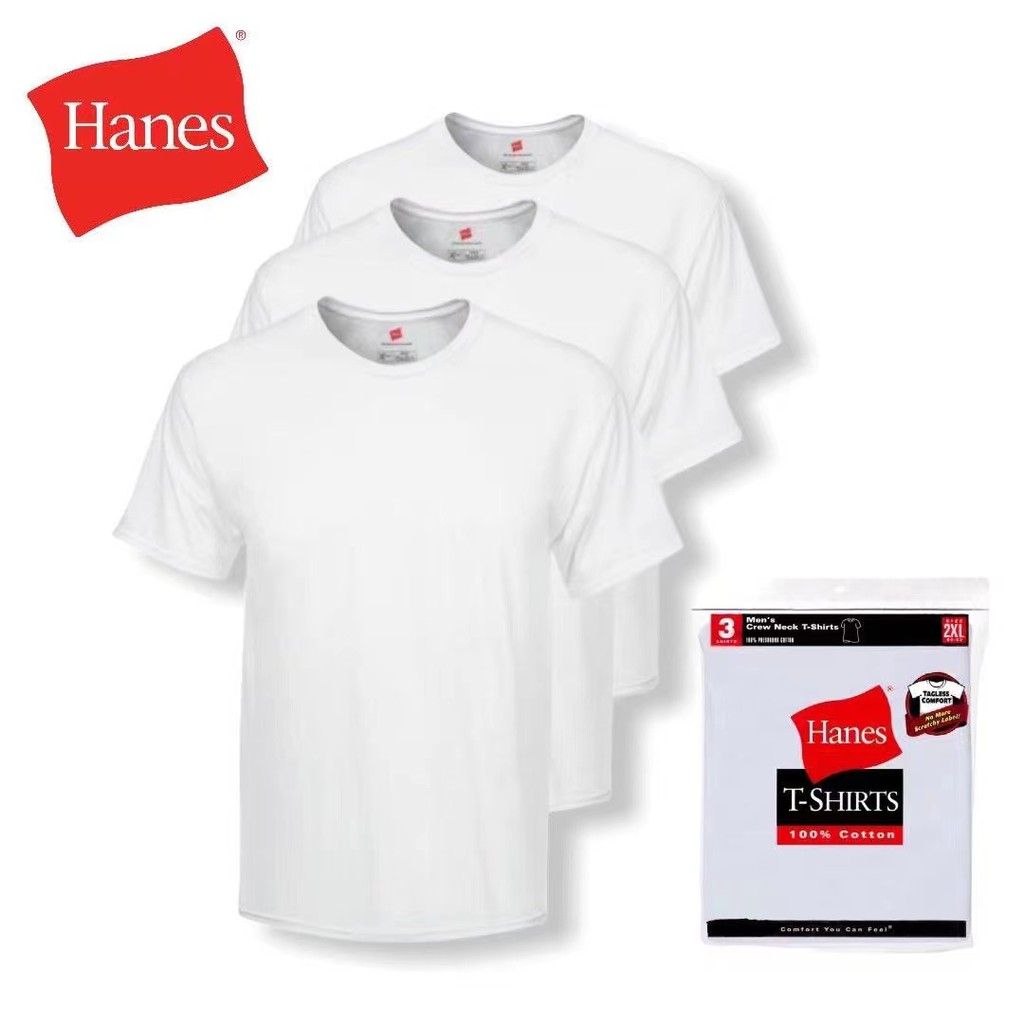 HANES White T-Shirt 3pcs (original) ROUND NECK | Shopee Philippines