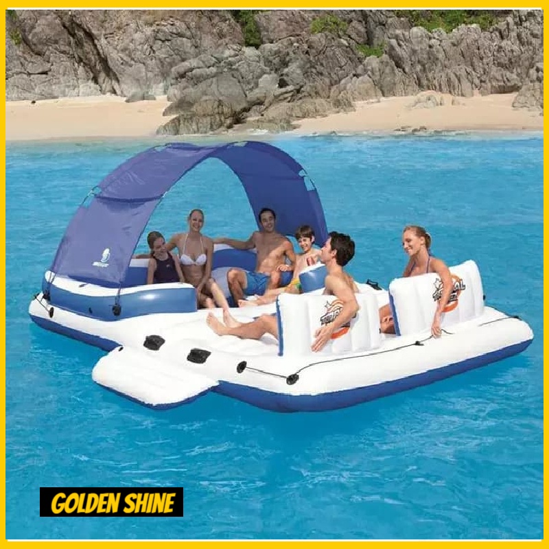 ag9vGiant 8 Person Inflatable Tropical Breeze Island Float Boat Swimming Pool Floats Bed with