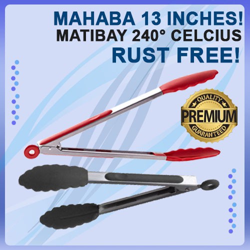 13 and 10 Inches silicone tong heavy duty tongs BBQ, Deep Fry Shopee
