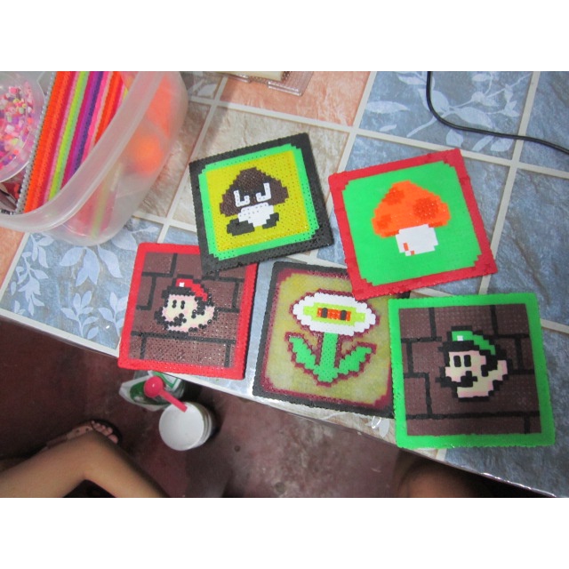 50 each lang! mario brothers handmade fuse beads perler hama coasters ...