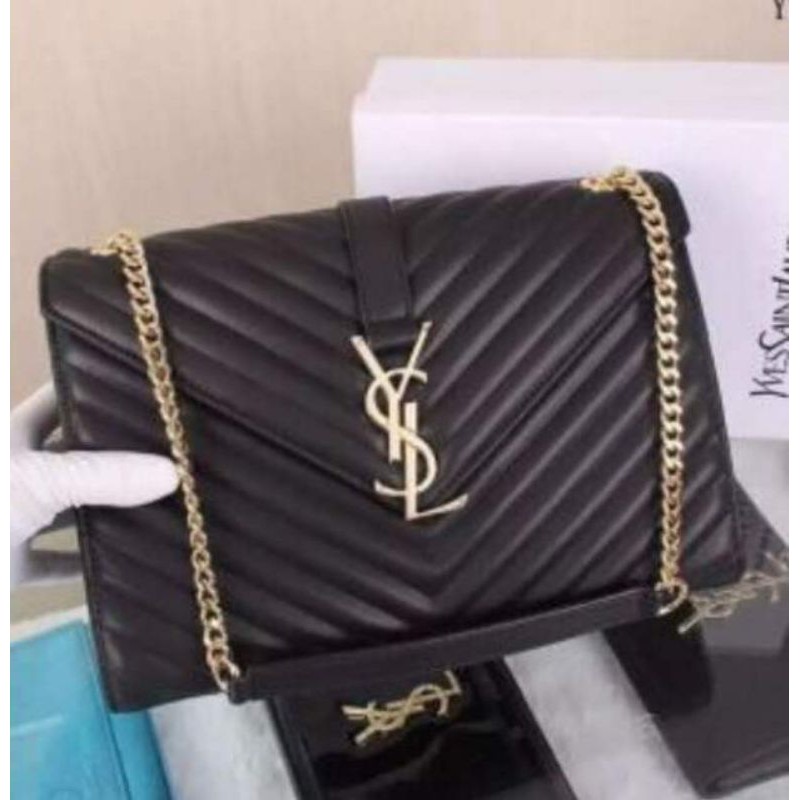 Black ysl bag gold chain sale