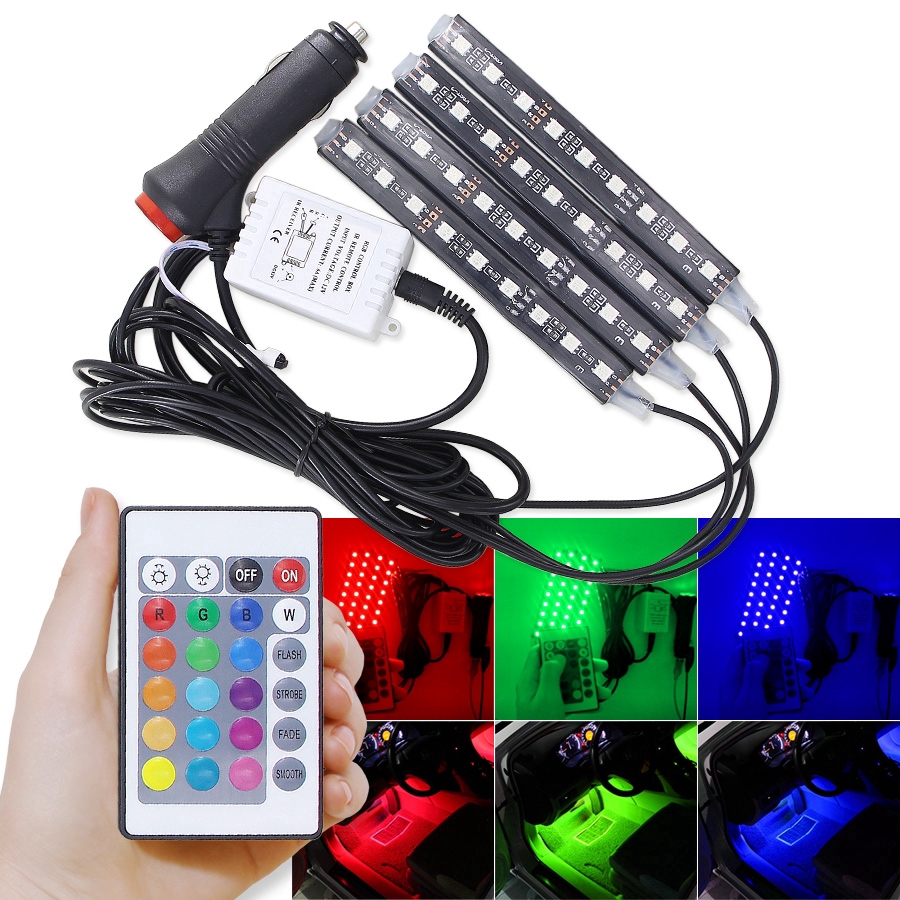 4pcs Car RGB LED Strip Light LED Strip Light Car Color Decorative ...