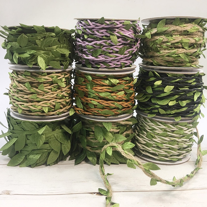 10M Creative Rattan with Simulation Cloth Leaves Decorative DIY Rope ...