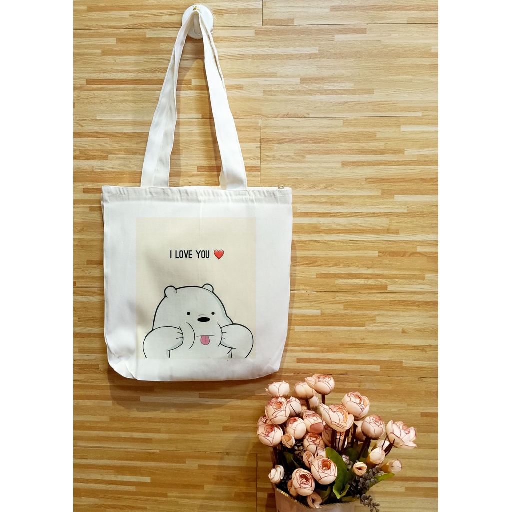 We Bare Bears Expandable Tote Bag with Zipper and pocket Shopee