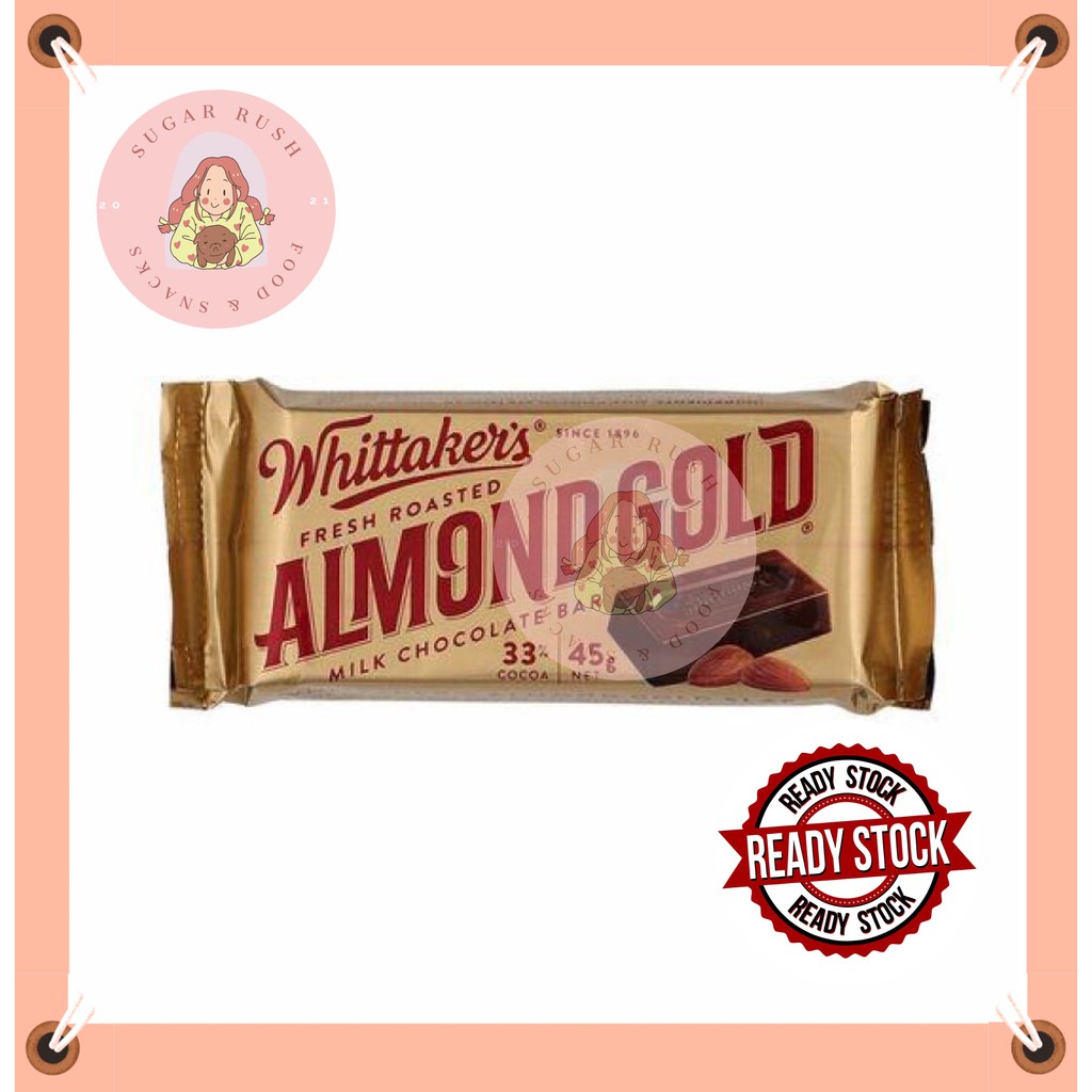 Whittaker's Fresh Roasted Almond Gold Milk Chocolate Bar 45g Coklat ...
